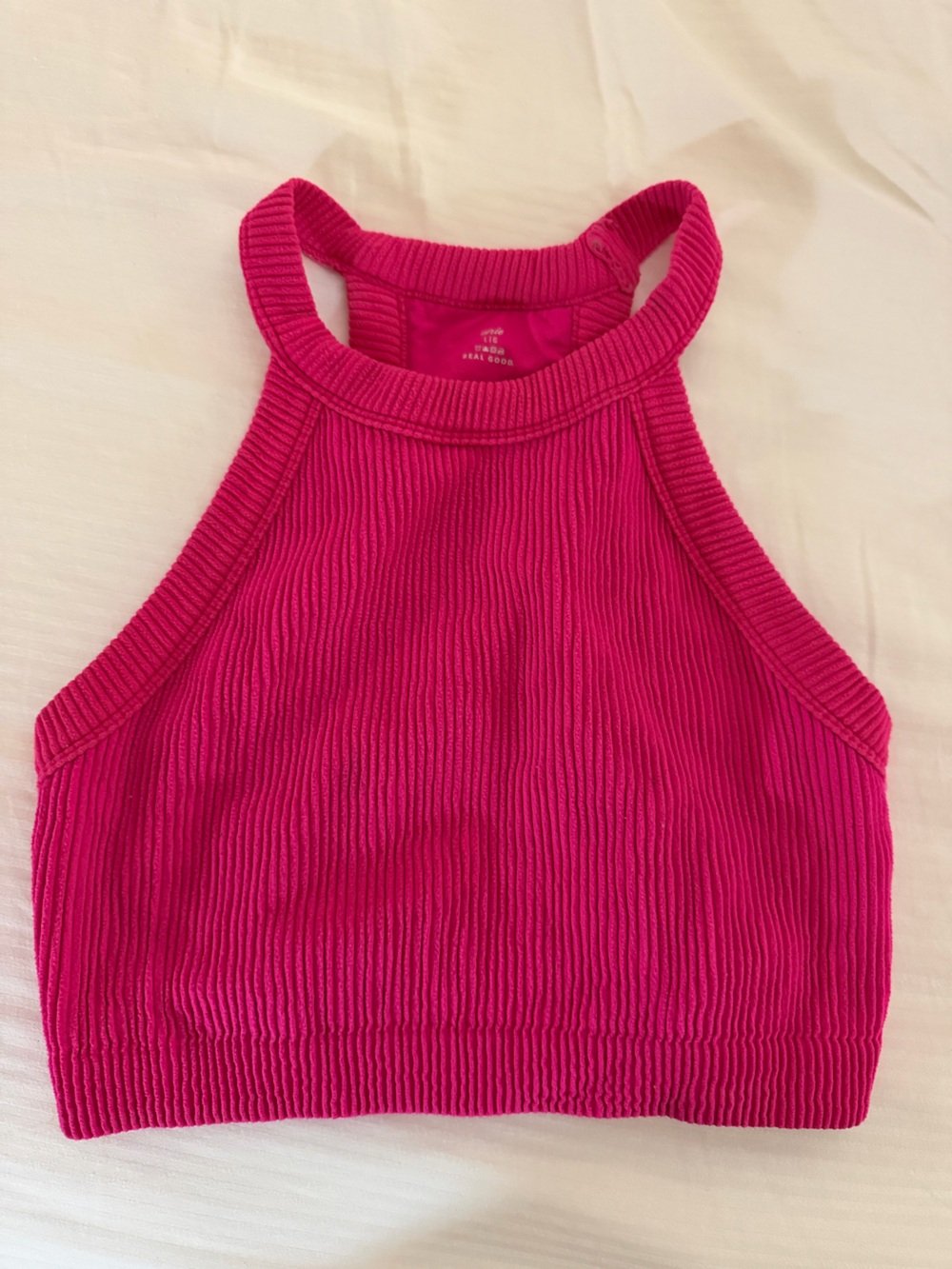 aerie Hot Pink Ribbed Halter-Style One-Piece Bodysuit